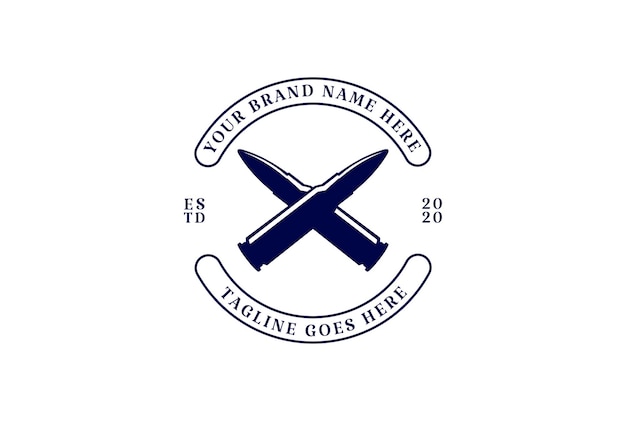 Ретро старинные скрещенные пули патрон снаряд для армии Военная рука выстрел значок эмблема этикетка логотип дизайн вектор