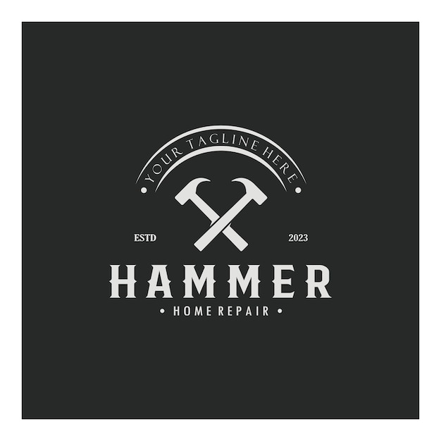 retro vintage crossed hammer and nail logo for home repair services carpentry builders construction