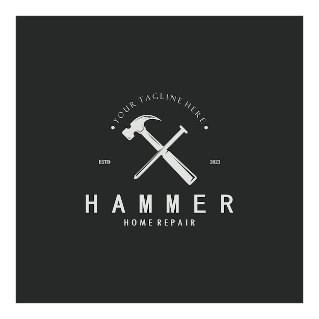 retro vintage crossed hammer and nail logo for home repair services carpentry builders construction