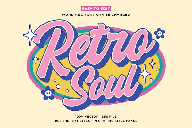 Vettore retro vintage editable text effect retro soul 3d cartoon style premium vector