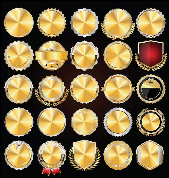 Retro vintage empty golden badges and labels collection