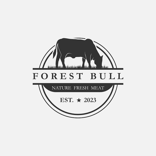 Вектор дизайна логотипа этикетки с эмблемой ретро-винтажной фермы крупного рогатого скота Ангус