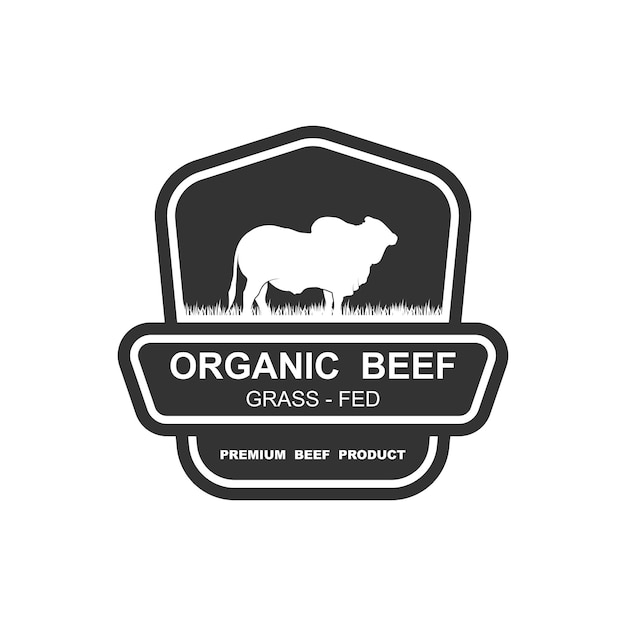 Вектор дизайна логотипа этикетки с эмблемой ретро-винтажной фермы крупного рогатого скота Ангус