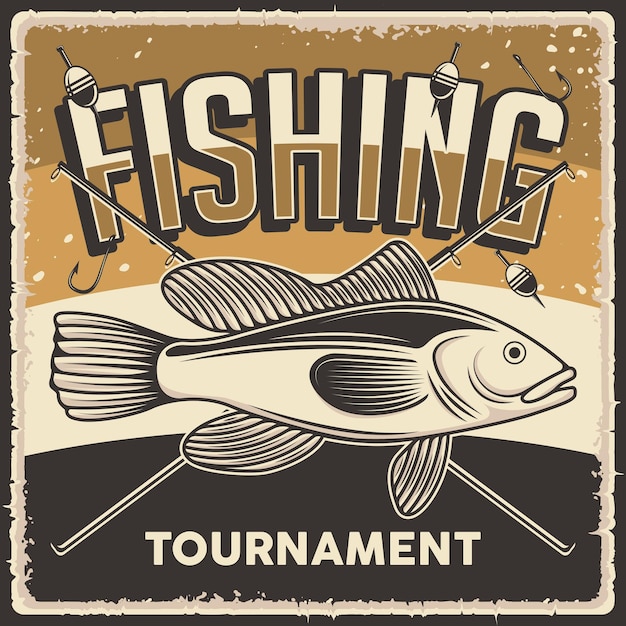 Retro vintage fishing tournament poster