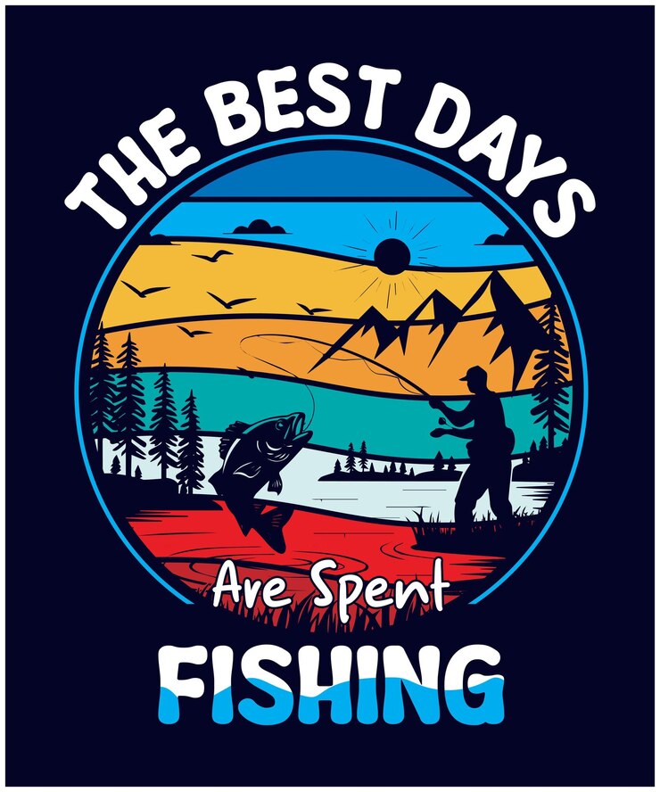 वेक्टर retro vintage fishing tshirt graphic sunset background vector silhouette