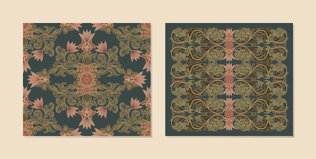 Retro and vintage floral batik patterns for decoration or wallpaper templates