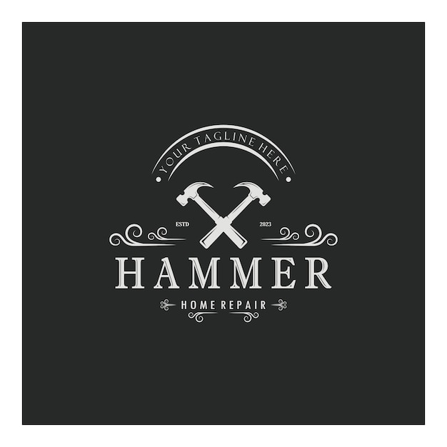 retro vintage gekruiste hamer en spijkerlogo voor thuisreparatiediensten timmerwerkbouwers constructie