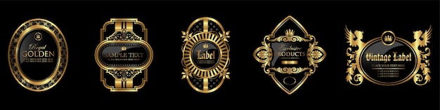 Vector retro vintage golden badges collectionset of luxury ornate frames crest vector art illustration