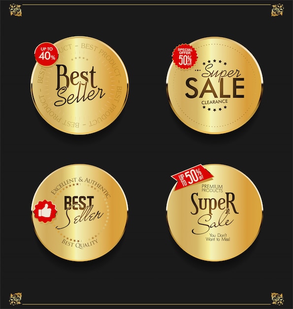 Vector retro vintage golden badges and labels collection