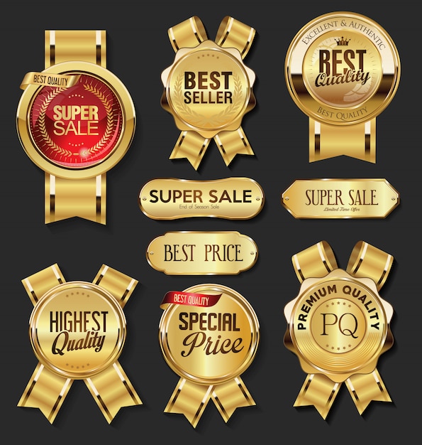 Retro vintage golden badges labels and shields