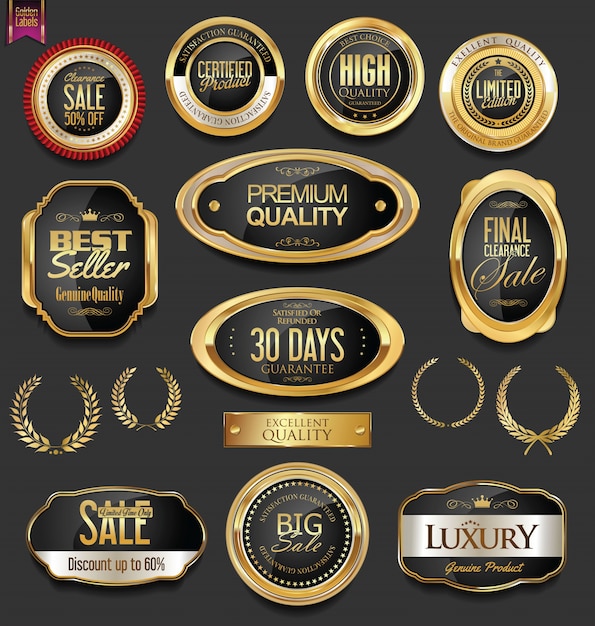 Vector retro vintage golden badges