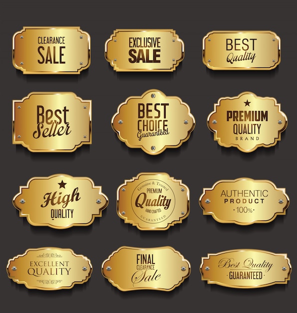 Retro vintage golden frames sale collection vector illustration