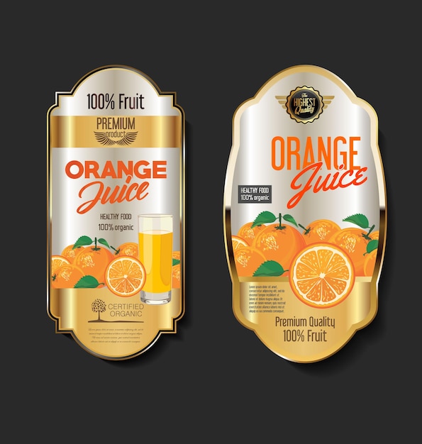 Vector retro vintage golden labels for organic fruit product