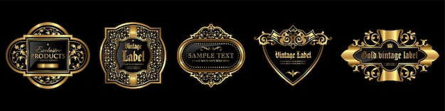 Retro vintage golden luxury badges collection ornate frames vector art illustration