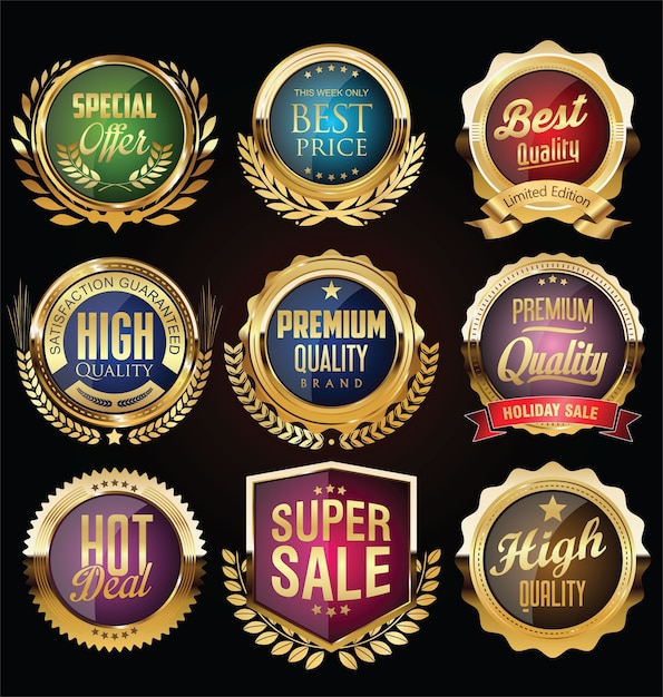 Retro vintage gouden badges labels en schilden