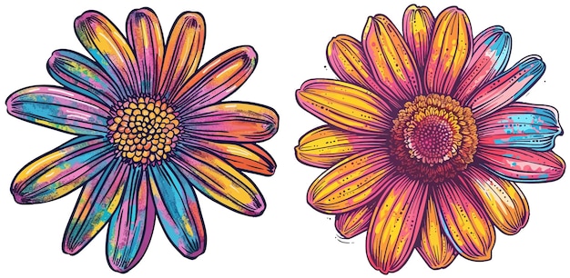 Vector retro vintage groovy daisy flower illustration print