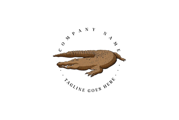 Ретро винтаж рисованной крокодил аллигатор грабитель рептилии животных дизайн логотипа вектор