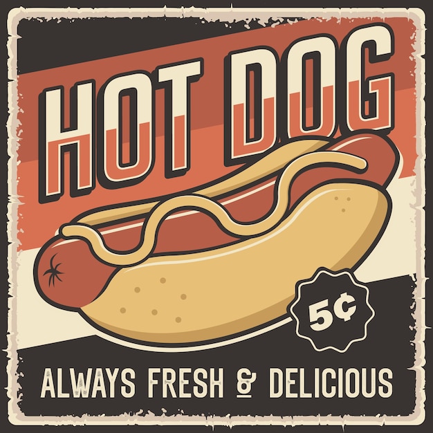 Retro vintage hotdog-poster