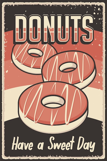 Vector retro vintage illustratie vectorafbeelding van donuts geschikt voor houten poster of bewegwijzering