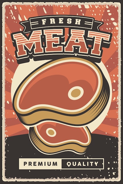 Vettore retro vintage illustrazione grafica vettoriale di carne di manzo fresca adatta per la decorazione della parete della segnaletica di poster in legno