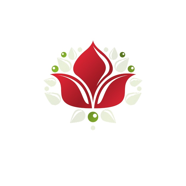 Retro vintage Insignia created with lily flower. Vector design element, organic natural product emblem.