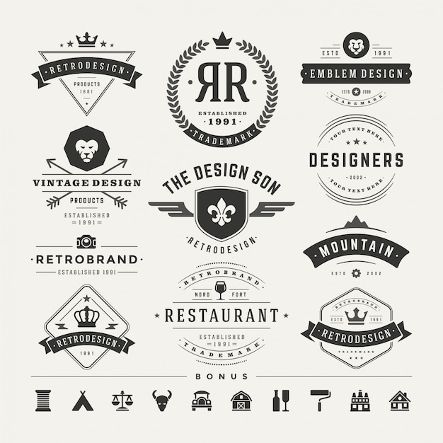 Vector retro vintage insignias or logotypes set vector design elements
