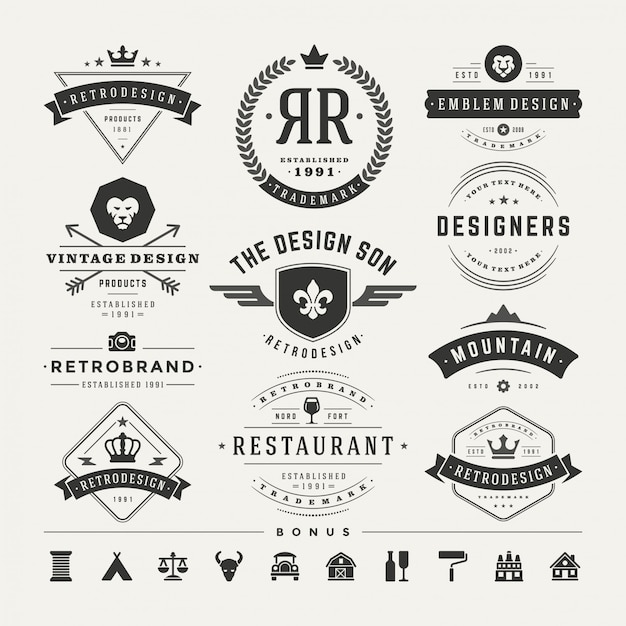 Retro Vintage Insignias or Logotypes set vector design elements