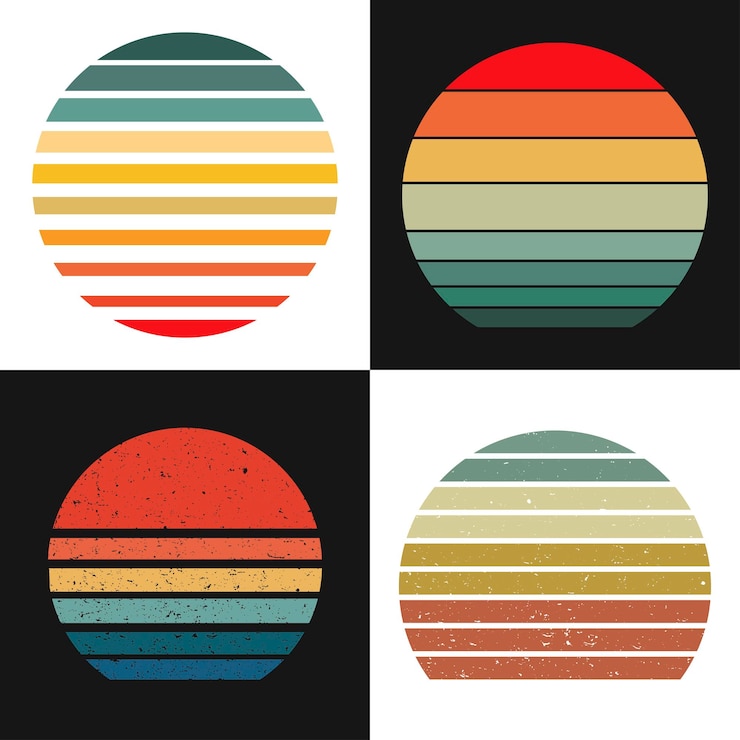 Vector retro vintage kleur zonsopgang zonsondergang vintage kleur patroon vintage kleur inspiratie.