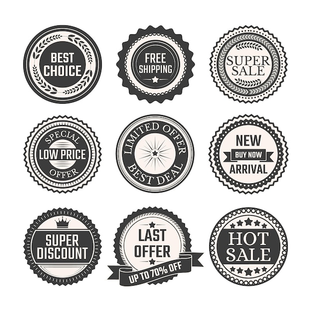 Retro vintage kortingsstickers en labels voor promoties