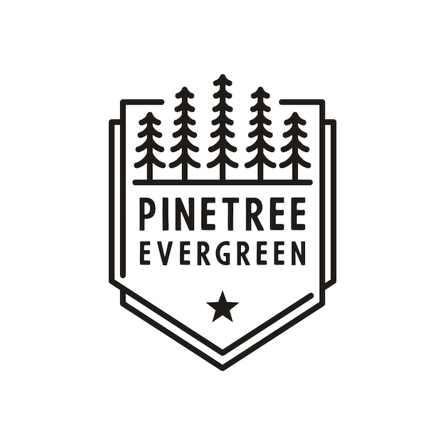 Ретро-винтажная линия искусства evergreen, pines, spruce, дизайн логотипа кедровых деревьев