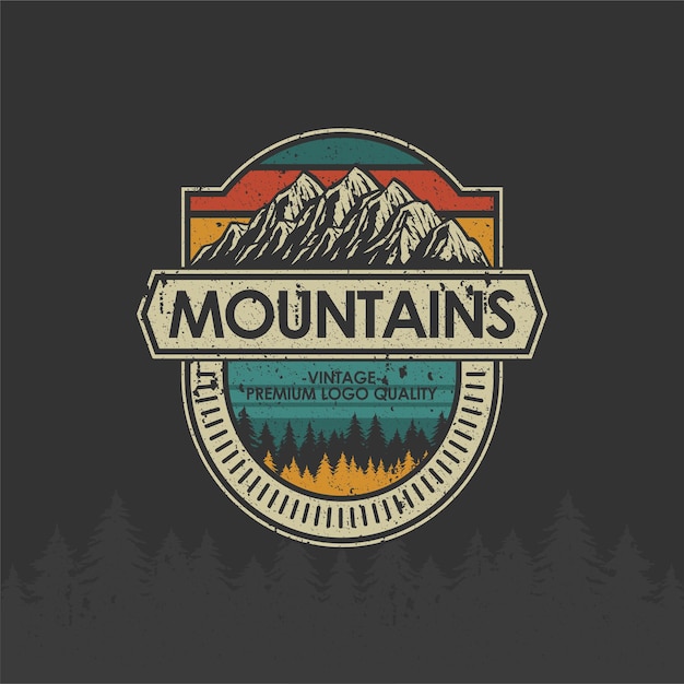 Retro vintage logo badge christmas adventure and outdoor mountains for sticker tshirt