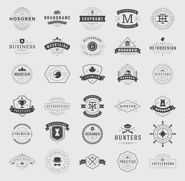 Retro vintage logo's en badges instellen typopgraphic ontwerp elementen vector