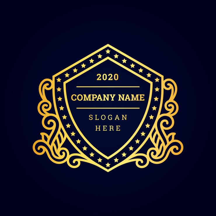 Retro vintage luxury shield with golden decoration