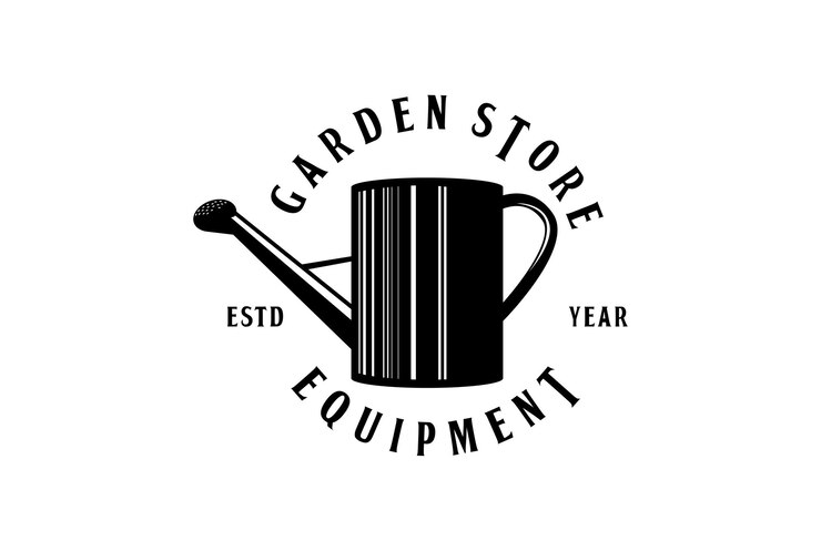 Vector retro vintage metal water can for plant garden farm logo
