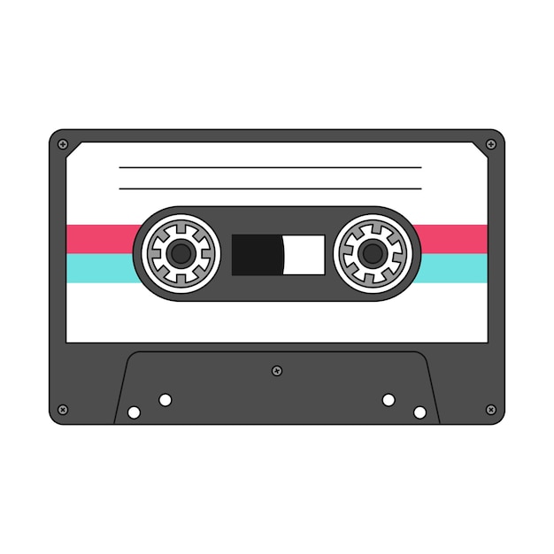 Mixtape vintage retrò cassetta audio in stile retrò mix tape è un simbolo musicale degli anni '80 e '90 apparecchiature audio per dischi di musica analogica un'illustrazione con un contorno isolato su bianco