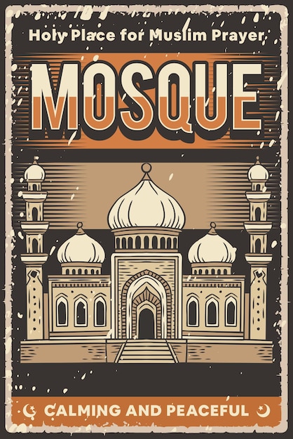 Retro vintage moskee poster vector