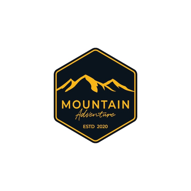 Retro vintage mountain landscape logo design vector rocky ice top mount peak silhouette