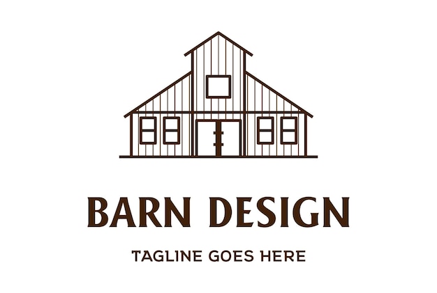 Retro vintage oude houten schuur boerderij met lijn kunststijl logo ontwerp vector