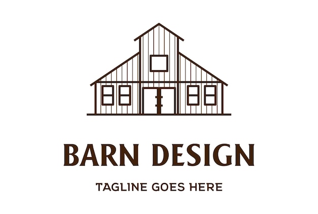 Retro Vintage oude houten schuur boerderij met lijn kunststijl Logo ontwerp Vector