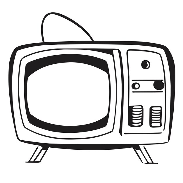 Vector retro vintage oude televisie tv hand getekende cartoon sticker pictogram concept geïsoleerde illustratie