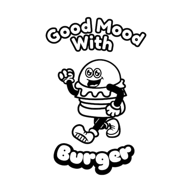 Retro vintage oude tshirt ontwerp thema goed humeur met hamburger kleurboek