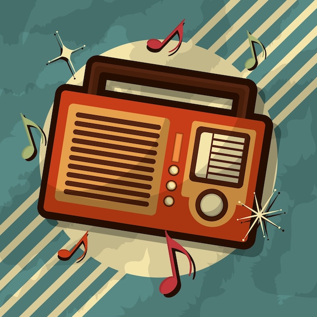 Vector retro vintage radio music note device