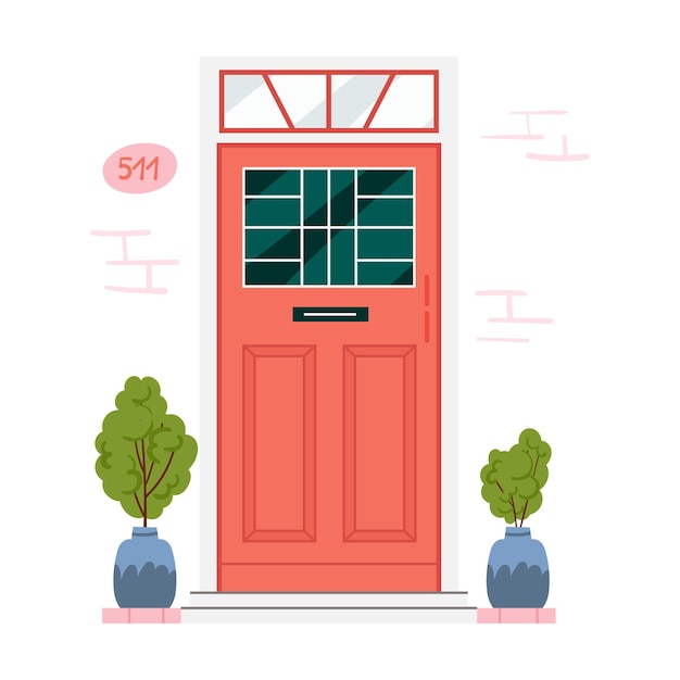 retro vintage red door for home apartment isolated