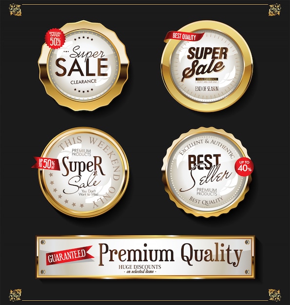 Vector retro vintage shiny golden labels vector collection