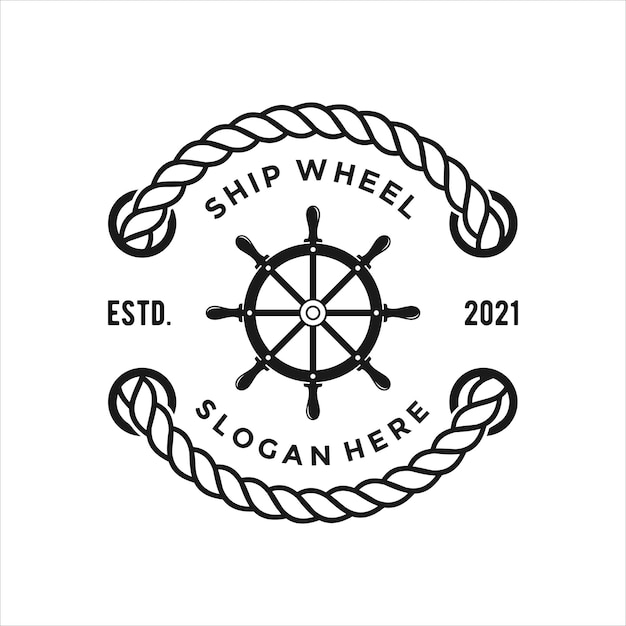 ретро винтаж, дизайн логотипа колеса корабля вектор шаблона