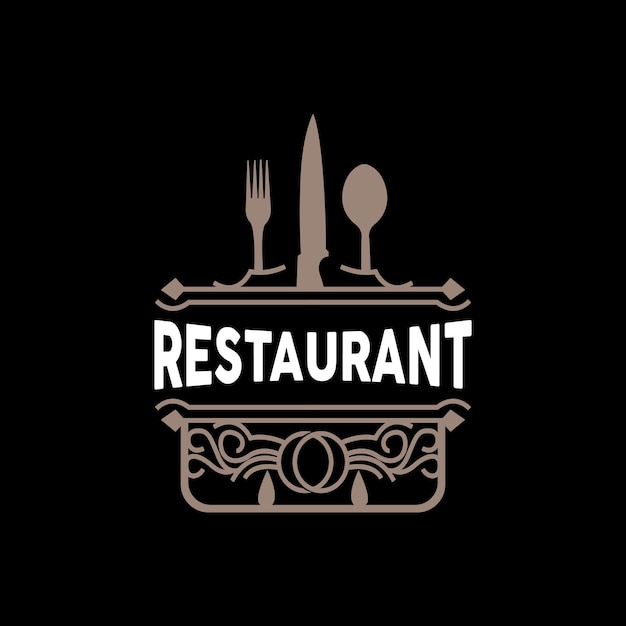 Retro Vintage Style Ornament Design Logo Retro Restaurant Typography Emblem Vector Line Simple Elegant Fork Spoon And Knife