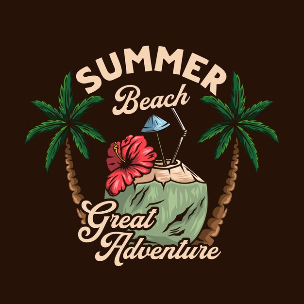 Vector retro vintage summer beach coconut design