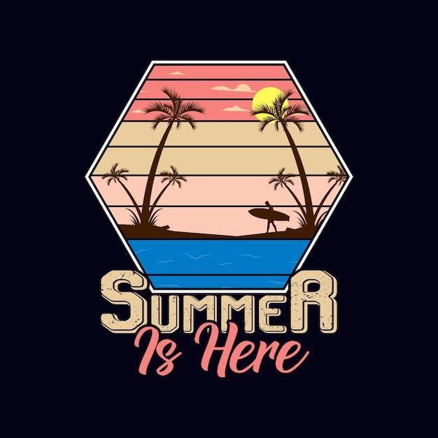 Vector retro vintage summer t-shirt design template retro sunset graphic