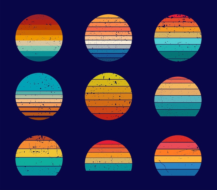 Vector retro vintage sunset design collection set for tshirt design