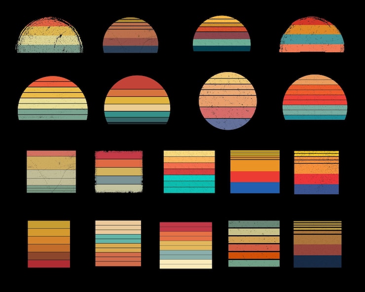 Vector retro vintage sunset vector illustratie collectie